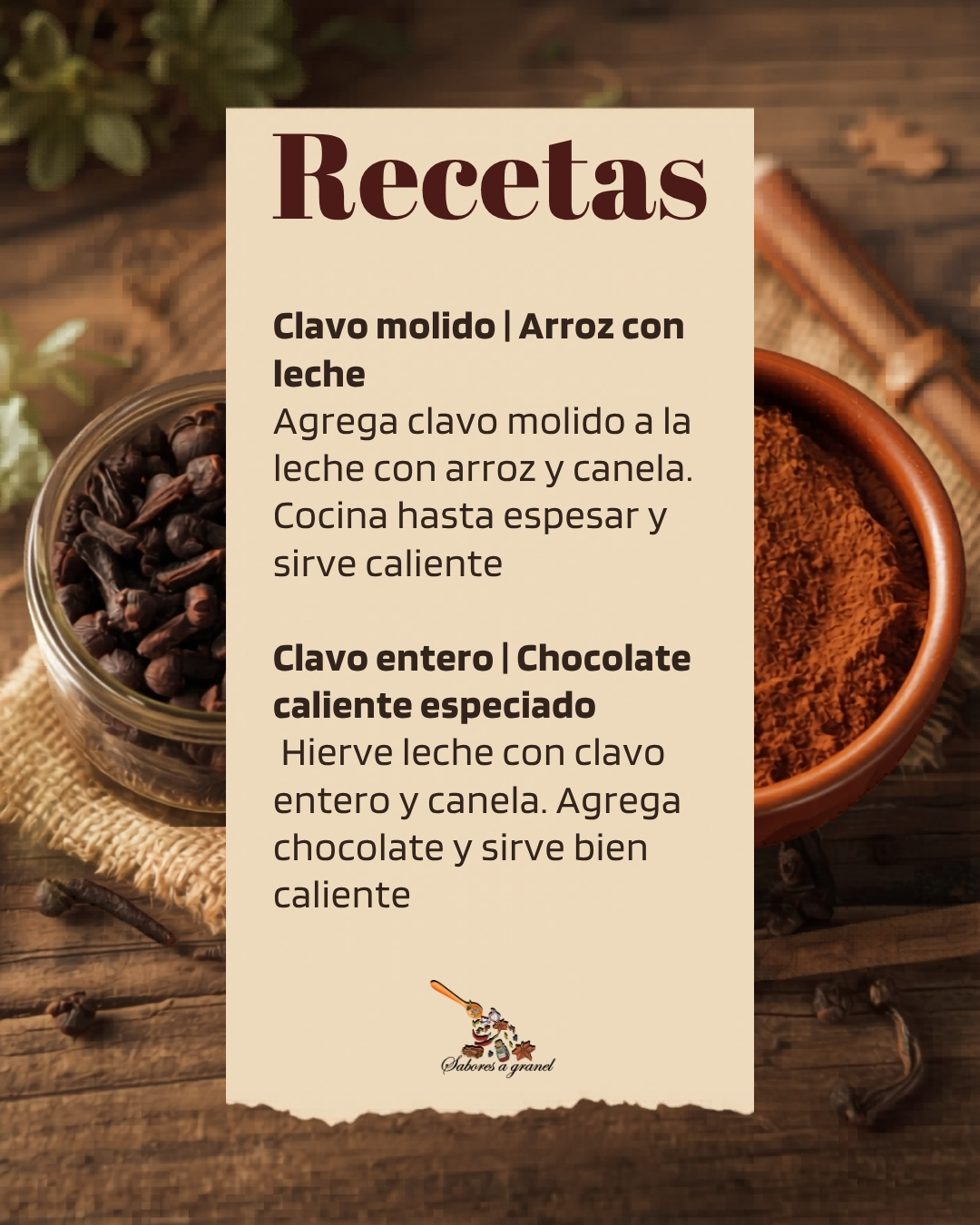 Recetas con Clavo: arroz con leche especiado y chocolate caliente